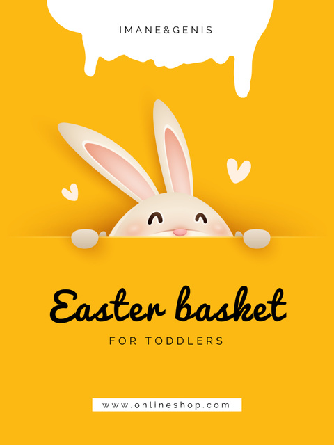 Easter Holiday Celebration Announcement with Cute Bunny on Yellow Poster 36x48in Šablona návrhu