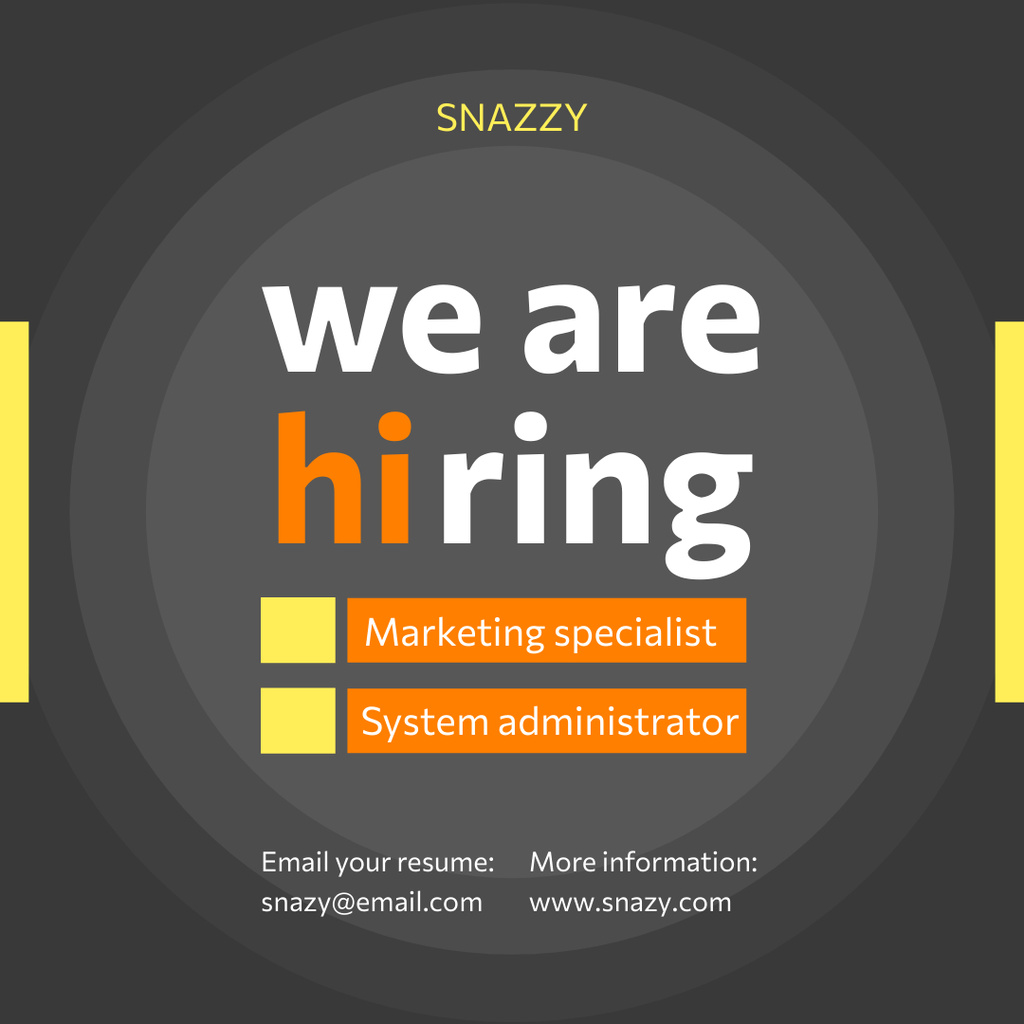 Marketing Specialist and System Administrator Hiring Instagram Design Template