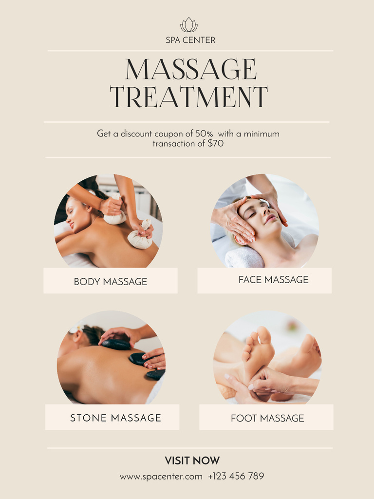 Special Spa Center Offer for All Massage Services Poster US Modelo de Design