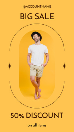 Plantilla de diseño de Anuncio de gran venta de ropa masculina en amarillo Instagram Story 