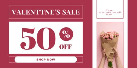 Valentine's Day Discount Offer with Beautiful Rose Bouquet Twitter Design Template