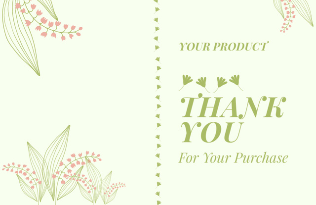 Thank You For Your Purchase Message with Lilies of the Valley Thank You Card 5.5x8.5in Design Template