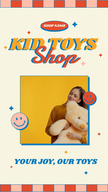 Kid Toys Shop with Cheerful Teenage Girl Instagram Video Story Design Template