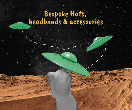Template di design illustrazione divertente con la donna in cappello ufo Large Rectangle
