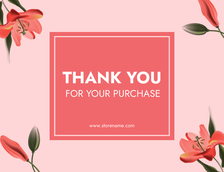Çerçeveli Teşekkür Mesajı ve Kırmızı Soyut Çiçekler Thank You Card 5.5x4in Horizontal Tasarım Şablonu