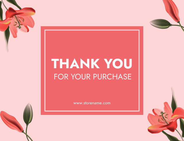 Thank You for Purchase Message in Red Frame Thank You Card 5.5x4in Horizontal – шаблон для дизайну