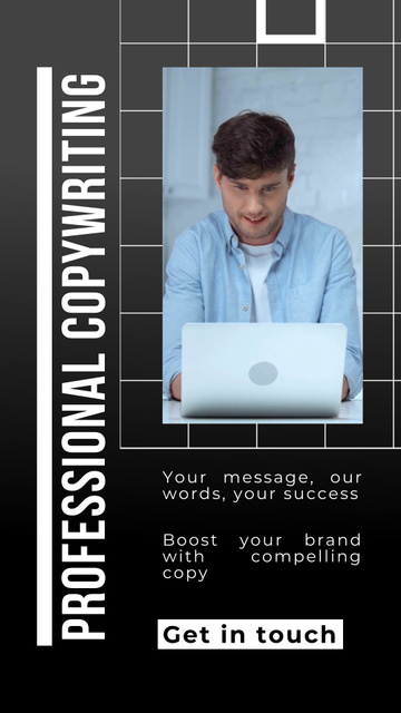 Ontwerpsjabloon van Instagram Video Story van Copywriting Services with Man working on Laptop