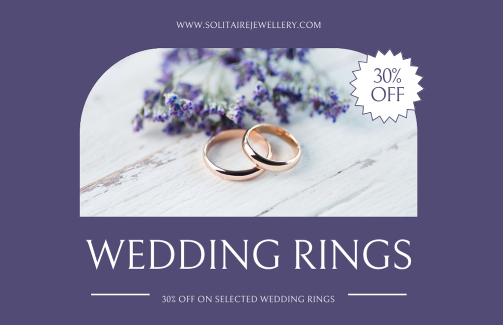 Wedding Rings Promotion on Purple Thank You Card 5.5x8.5in Design Template