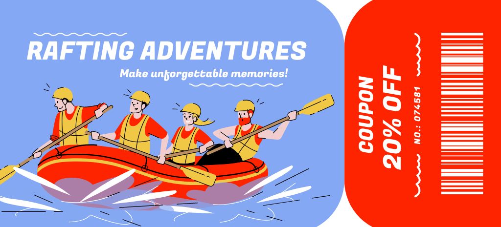 River Rafting Discount Offer Coupon 3.75x8.25in Design Template