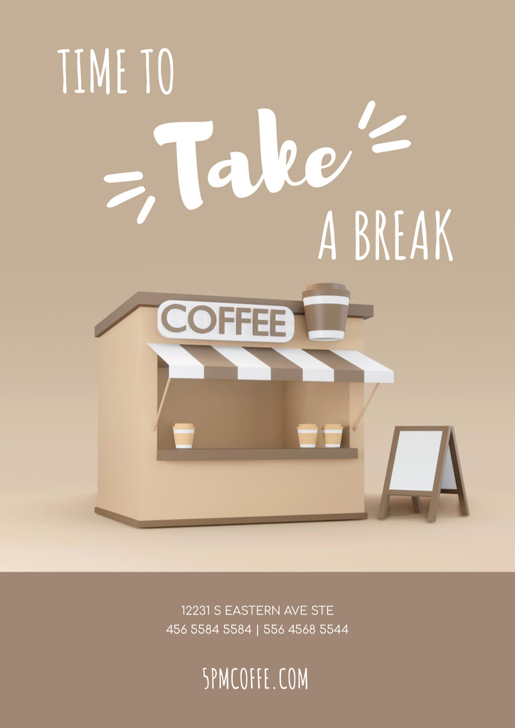 Illustration of Coffee House with Cup Poster B2 Design Template