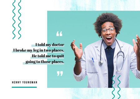 Surprised Doctor with Stethoscope And Quote Postcard Design Template