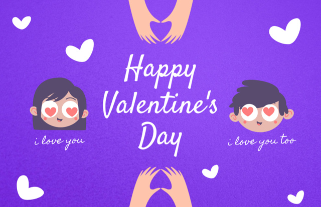Valentine's Day Greetings with Cute Boy and Girl Thank You Card 5.5x8.5in – шаблон для дизайну