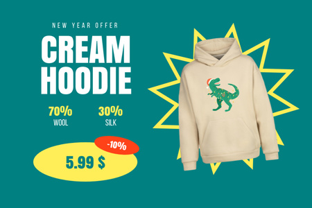 New Year Offer of Cream Hoodie Label Design Template