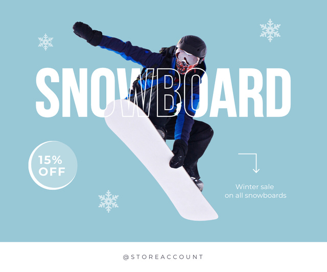 Designvorlage Offer Discounts on Snowboard Equipment für Large Rectangle