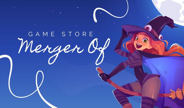 Gaming Shop Ad with Cute Witch Business card Πρότυπο σχεδίασης