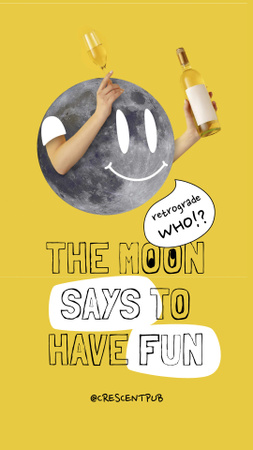 Funny Illustration of Moon holding Champagne Instagram Story Design Template