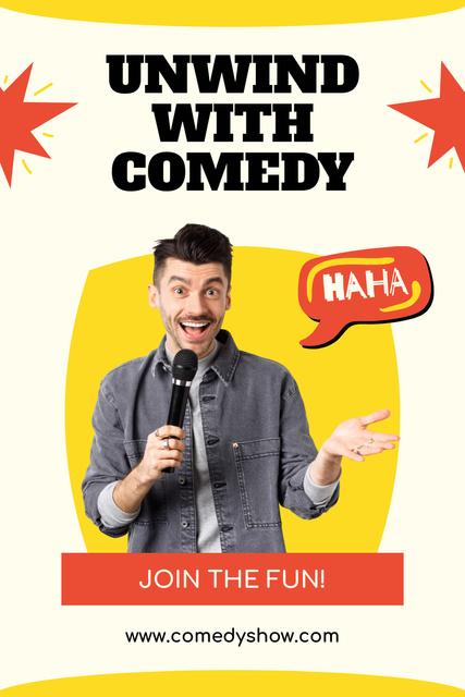Stand-up Show Ad with Performer and Funny Phrase Pinterest Πρότυπο σχεδίασης