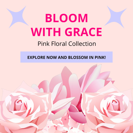 Designvorlage Exquisite rosa Blumenkollektion mit Rosen für Animated Post