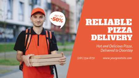 Professional Deliveryman Service With Discount For Hot Pizza Full HD video Design Template