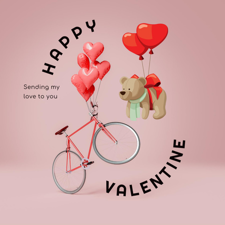 Bike and Teddy Bear for Valentine's Day Instagram Design Template