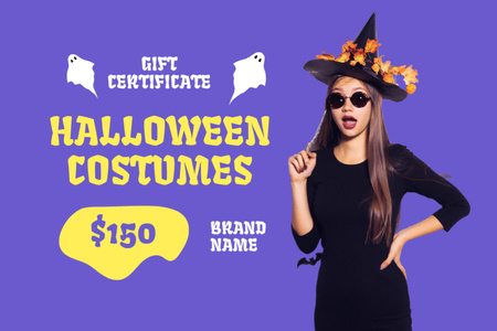 Ontwerpsjabloon van Gift Certificate van Young Girl in Halloween's Costume