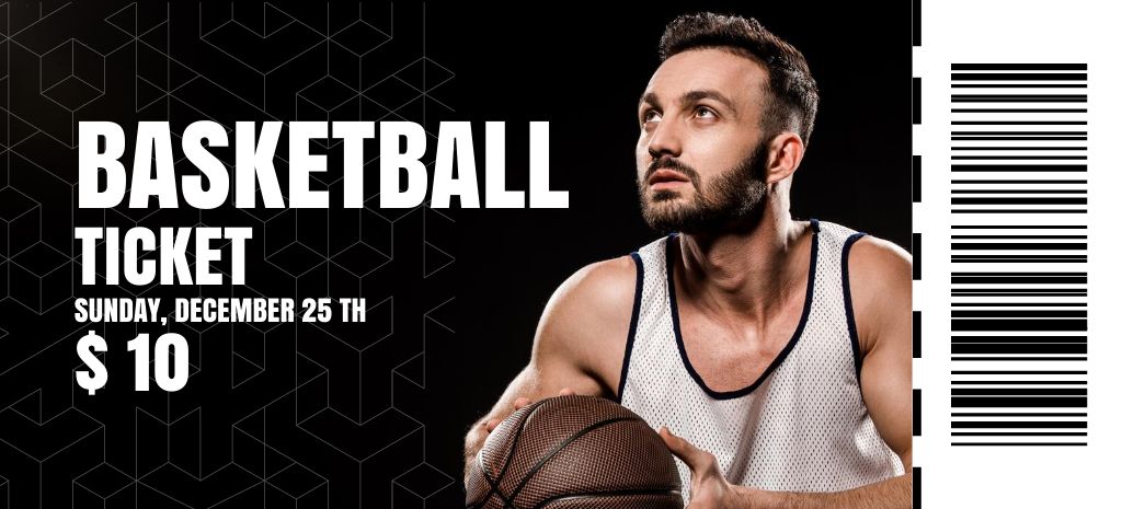 Basketball Voucher with Ball And Player Coupon 3.75x8.25in Tasarım Şablonu