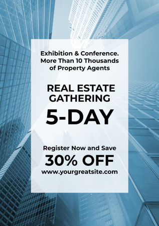 Platilla de diseño Real Estate Conference Announcement with Glass Skyscrapers Flyer A7