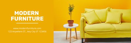 Huonekalukaupan mainos modernilla keltaisella sohvalla Twitter Design Template