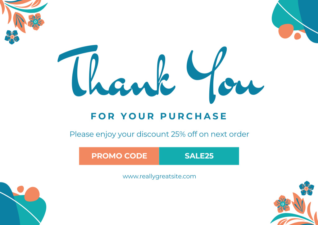 Thank You For Your Purchase Phrase with Abstract Flowers Card – шаблон для дизайна