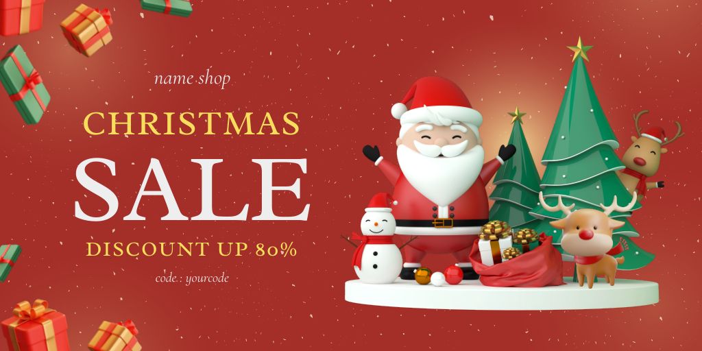 Christmas Sale Offer Santa and Deers on Platform Twitter Tasarım Şablonu