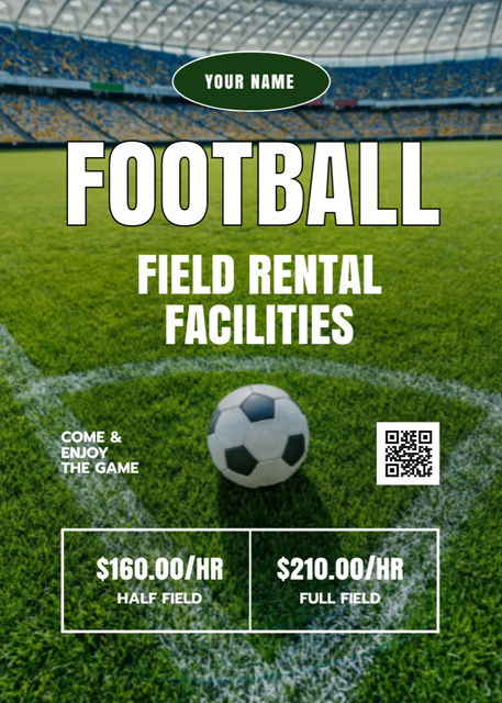 Football Field Rental Facilities Offer with Green Grass Invitation Design Template
