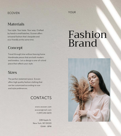 Designvorlage Fashion Brand Ad with Stylish Young Woman für Brochure 9x8in Bi-fold