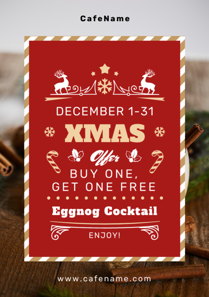 Christmas Drinks Offer Glasses with Eggnog Flyer A7 Design Template