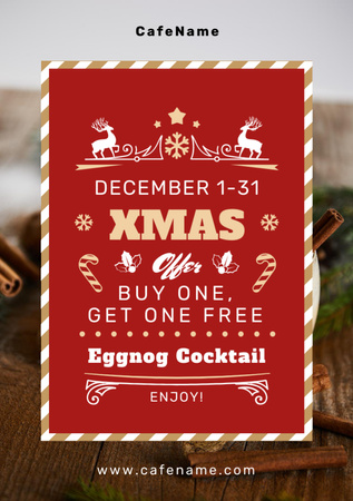 Christmas Drinks Offer with Traditional Eggnog Cocktail Flyer A7 Design Template