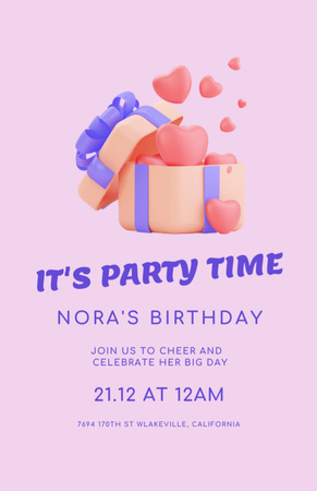 Platilla de diseño Birthday Party Announcement With Pink Present Invitation 5.5x8.5in