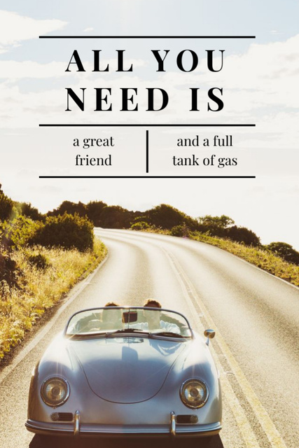 Travel Inspiration Text with Retro Car Postcard 4x6in Verticalデザインテンプレート