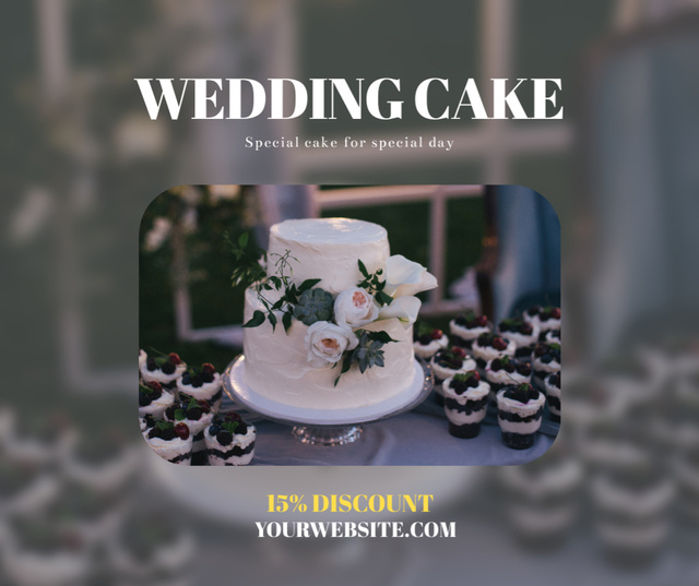 Bakery Ad with Wedding Cake and Delicious Cupcakes Facebook Design Template