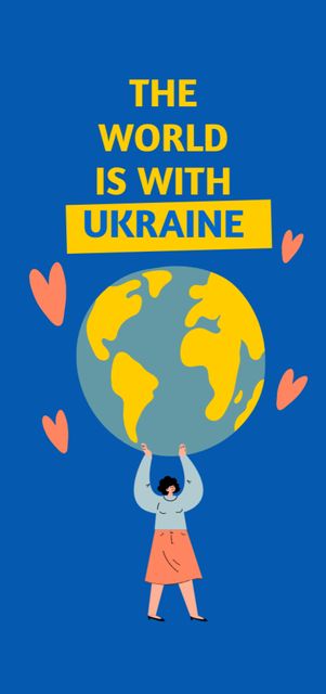 The World is With Ukraine Woman Holding Earth Globe Flyer DIN Large Πρότυπο σχεδίασης
