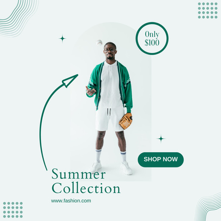 Summer Collection Ad with African Man in Sportswear Instagramデザインテンプレート