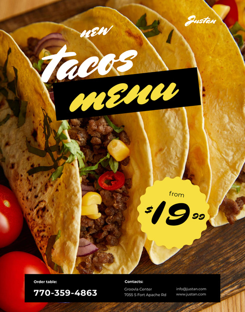 Ontwerpsjabloon van Poster 22x28in van Ad of Mexican Menu with Delicious Tacos