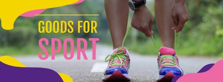 Sport Goods Offer with Woman tying Shoelaces Facebook cover Design Template