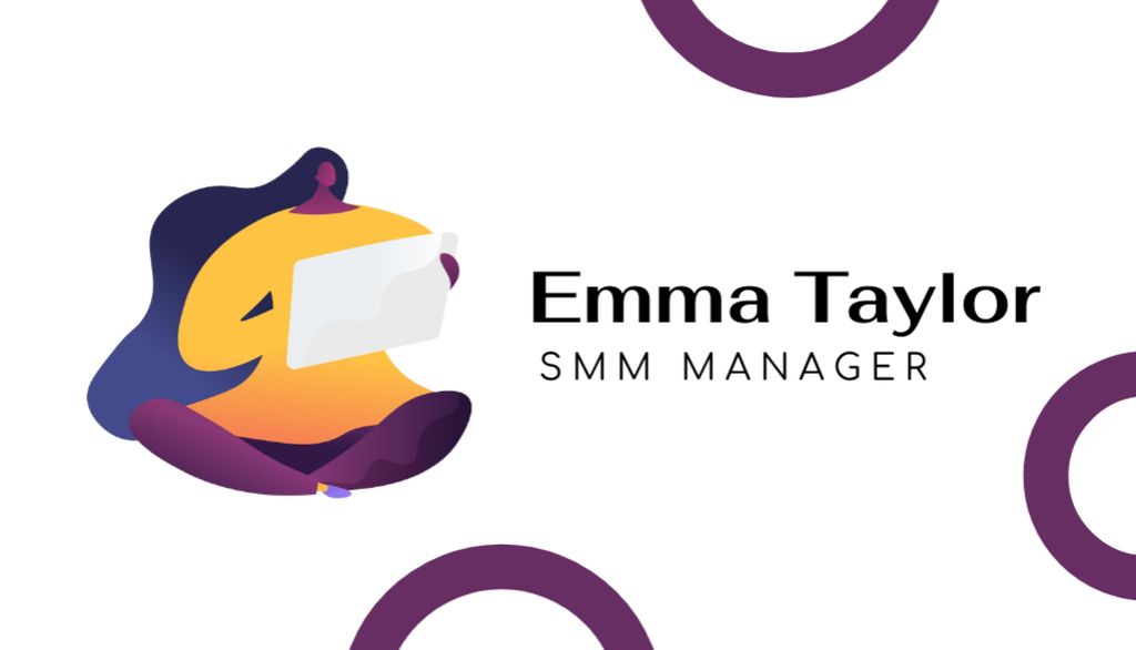 SMM Manager Service Offer with Illustration of Working Woman Business Card US Šablona návrhu