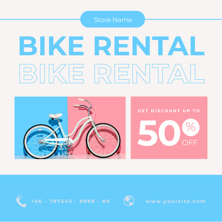 Designvorlage Rabatt auf Leihfahrräder bei Blue für Instagram AD