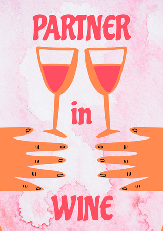 Partner In Wine With Watercolor Illustration Poster A3デザインテンプレート