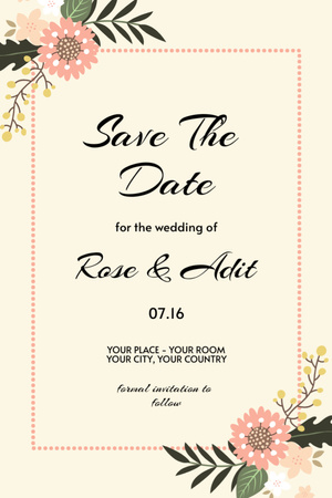 Save the Date of Beautiful Wedding Invitation 6x9in Design Template
