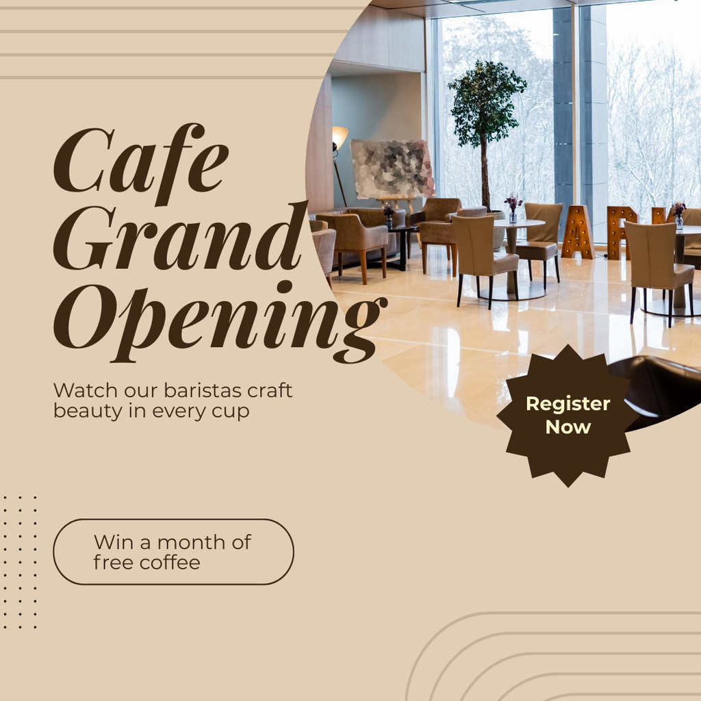 Cafe Grand Opening With Coffee From Barista And Raffle Instagram ADデザインテンプレート