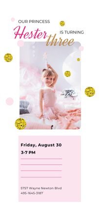 Kid Birthday Event With Princess Dress Invitation 9.5x21cm Tasarım Şablonu