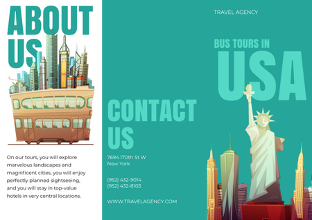 Plantilla de diseño de Oferta de viaje en autobús turístico de EE. UU. Brochure 