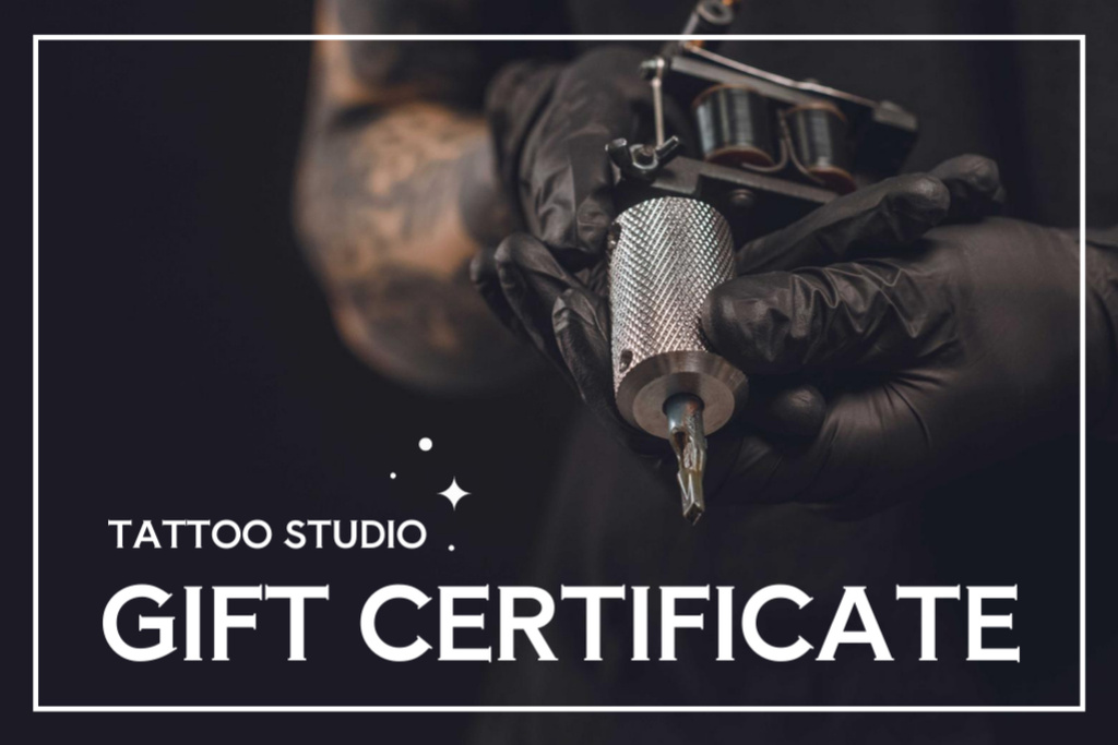 Tattoo Studio Service Offer With Machine Gift Certificate Tasarım Şablonu