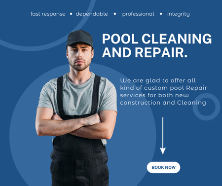 Designvorlage Angebot der Reparatur und Reinigung von Schwimmbädern für Facebook